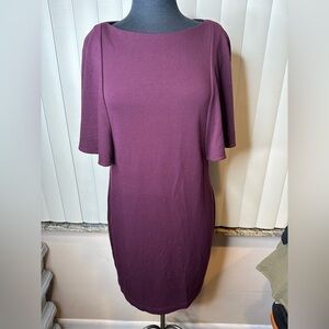 Muse Plum Flutter Sleeve Sheath Midi Dress Size 10